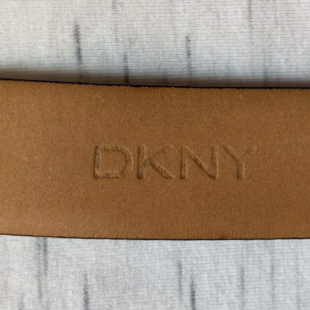 DKNY Black Logo Belt Silver Buckle Women's Size 36 Designer Fashion Donna Karen